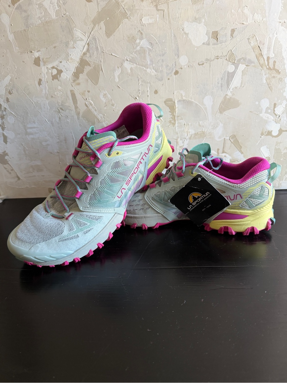 La Sportiva Women's Bushido lll Trail Runners in Mint and Pink